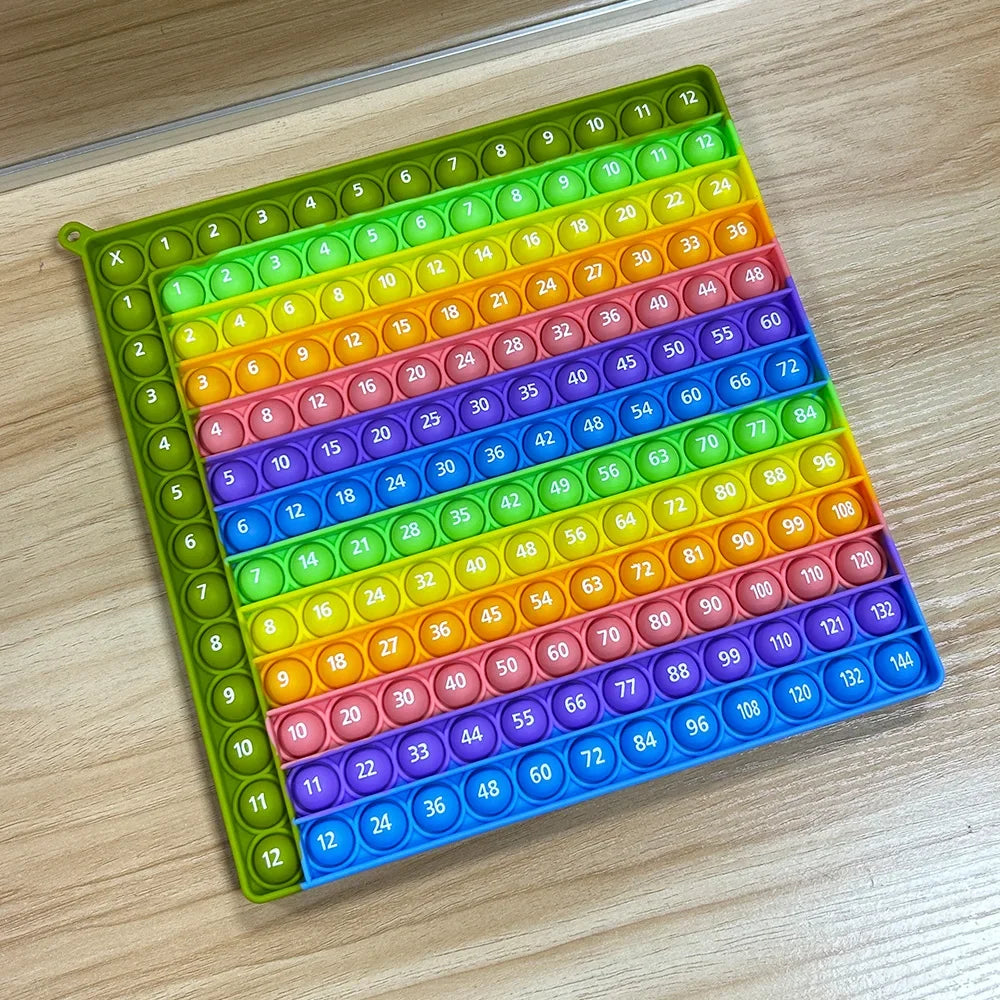 A colorful grid of numbered fidget toys arranged in a triangular pattern.