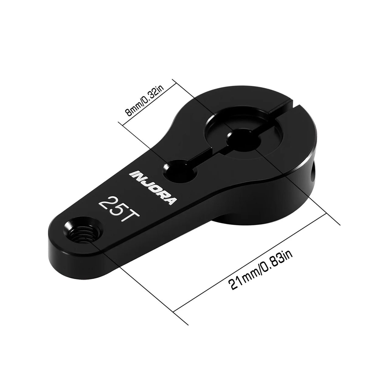 Black INJORA 25T high-torque low-profile digital servo with dimensions marked.
