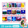 A set of 23 natural themed flashcards featuring scenes like sun moon snow forest island jungle lake and sea