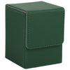A dark green premium leather deck box with a hinged lid for storing trading cards.
