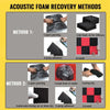 Instructions showing methods for acoustic foam recovery including packing, soaking in water, and applying adhesive.