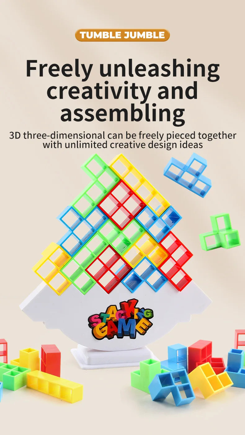 A pile of colorful, translucent stacking blocks in various geometric shapes and colors for creative design and assembling.