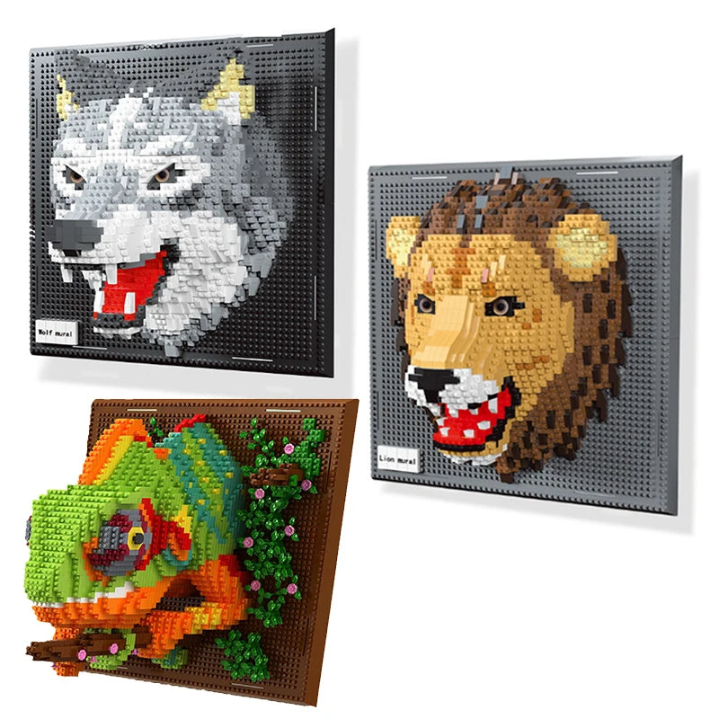 3D Mosaic Art Building Block Set — Shark, Eagle & Parrot Designs