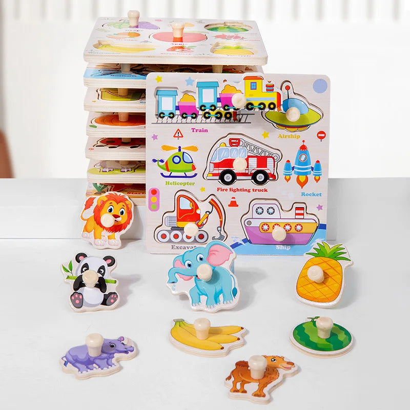 Toddler Wooden Puzzle Set - Animal, Traffic & Fruit Theme - Montessori Learning Toy