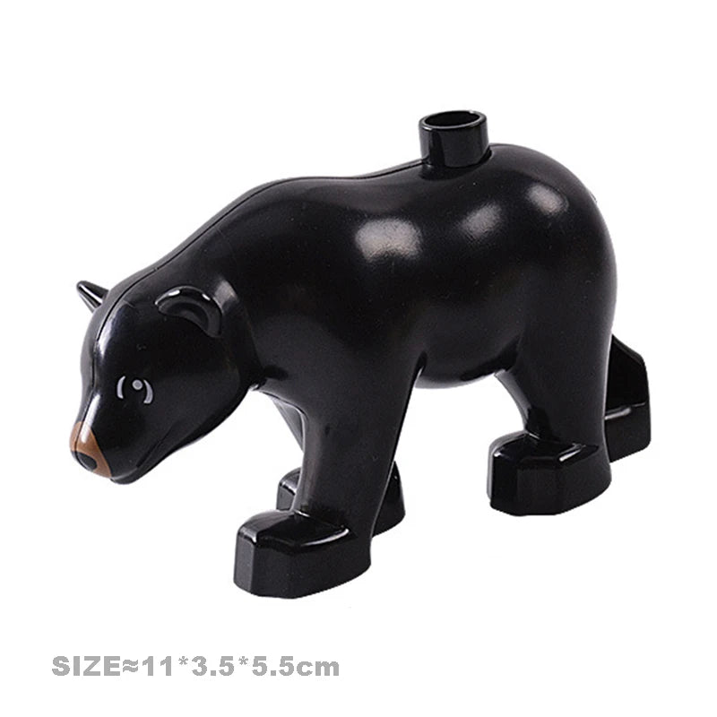 Black plastic zoo animal building blocks set featuring a bear figure.