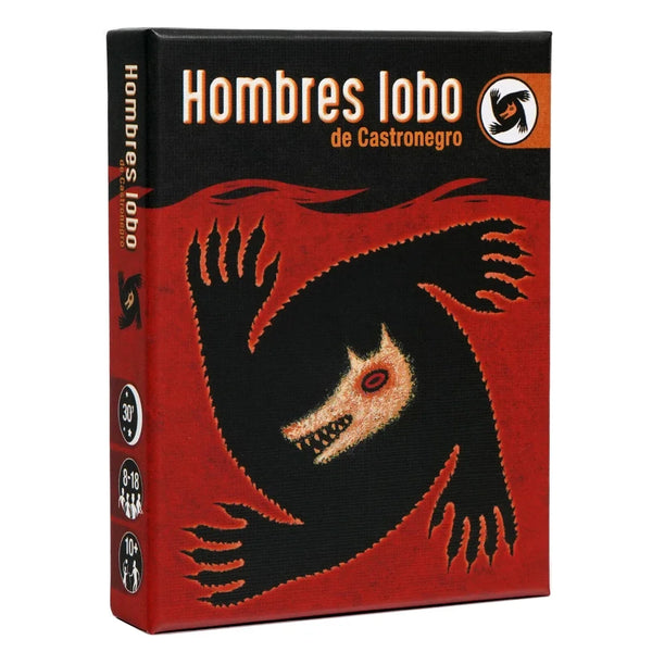 Box of Hombre Lobo de Castronegro strategy card game featuring a silhouette of a wolf.