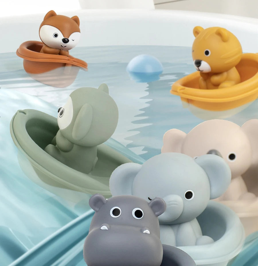 Silicone Animal Bath Toy Set with Floating Boats