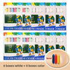 Six boxes of white and four boxes of color chalk sticks for children's art