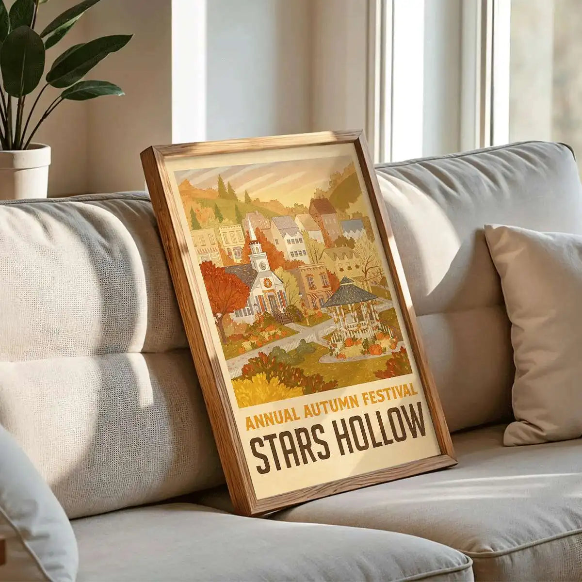 Vintage Autumn Festival Art Print — Cozy Window Scene Wall Decor