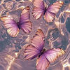 A purple butterfly painted by numbers kit on canvas floating in water.