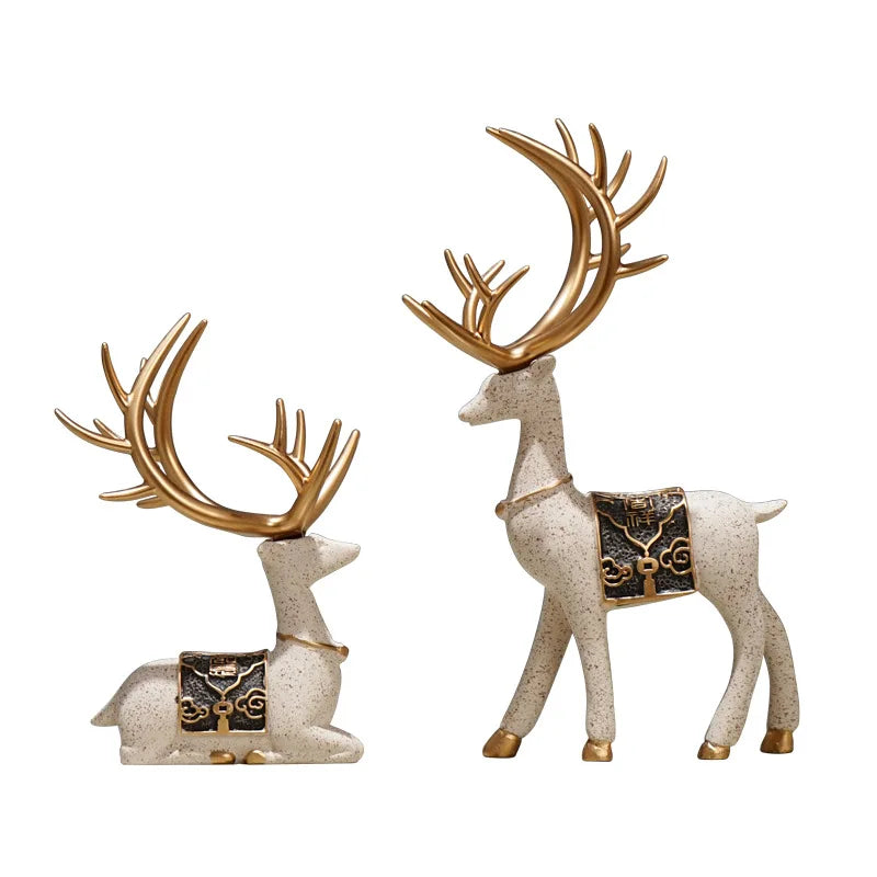 Set of 2 Resin Deer Figurines