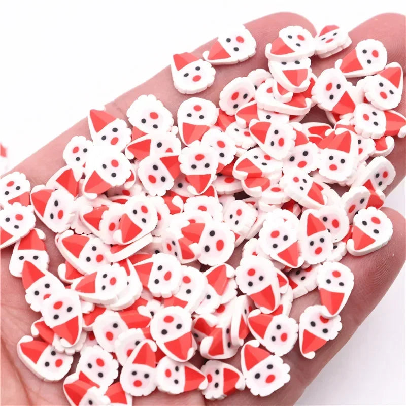 A pile of red and white polymer clay slices assorted for DIY crafts