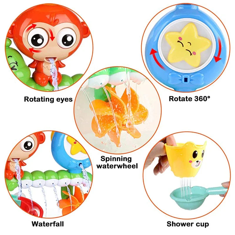 Monkey Caterpillar Wall-Mounted Bath Toy with Waterfall Fun