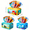 A set of Montessori soft tissue boxes for babies featuring various animal themes and colorful inserts.