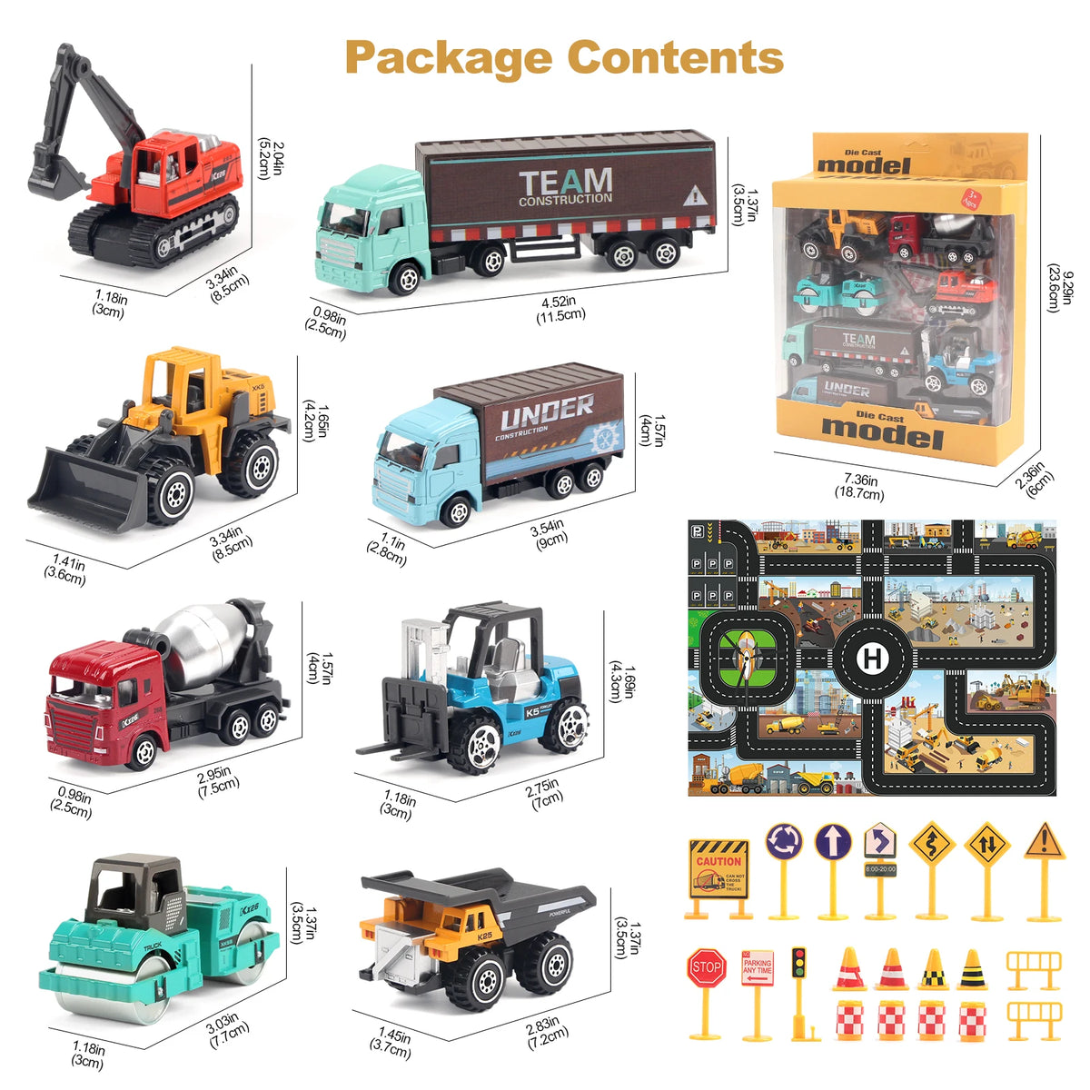 Die-Cast Metal Construction Truck Set - 6 Classic Vehicles
