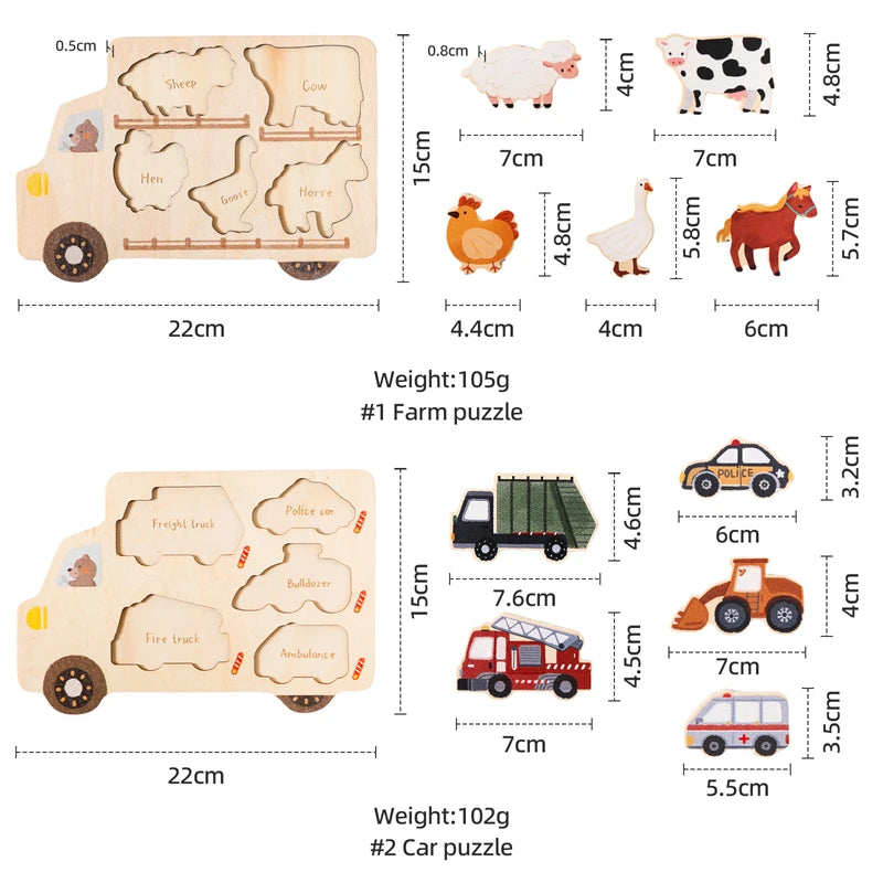 Wooden Vehicle Puzzle Board for Toddlers – Montessori Learning Toy