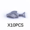 A gray plastic shark building block with a tail, part of a marine animal set.