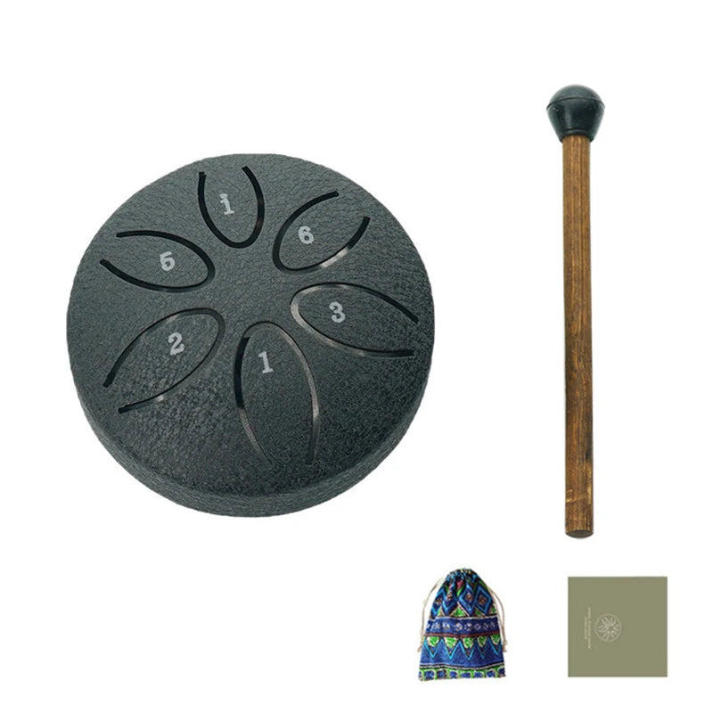 Mini Steel Tongue Drum with Mallet – 6 Notes, Portable Hand Pan for Meditation & Yoga