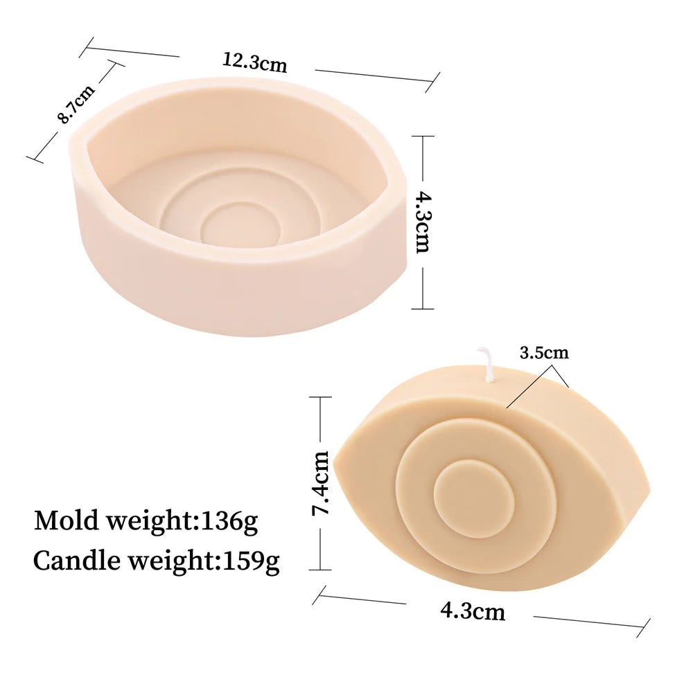A light pink silicone mold for candles or art, showing its dimensions and weight.