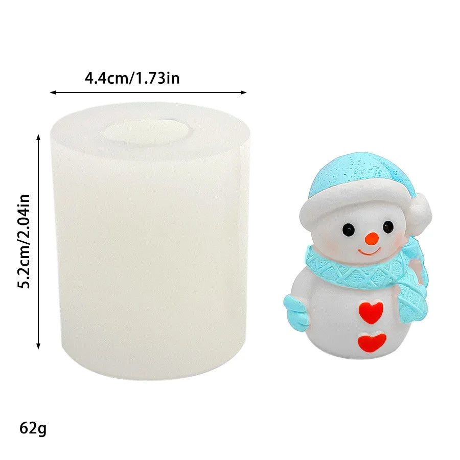 A white silicone mold shaped like a snowman with red accents for crafting candles, resin, and wax.