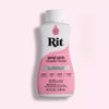 A bottle of Rit petal pink floral multi-purpose fabric dye with a white cap.