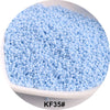 A pile of light blue 1.5mm solid glass seed beads for jewelry and craft.