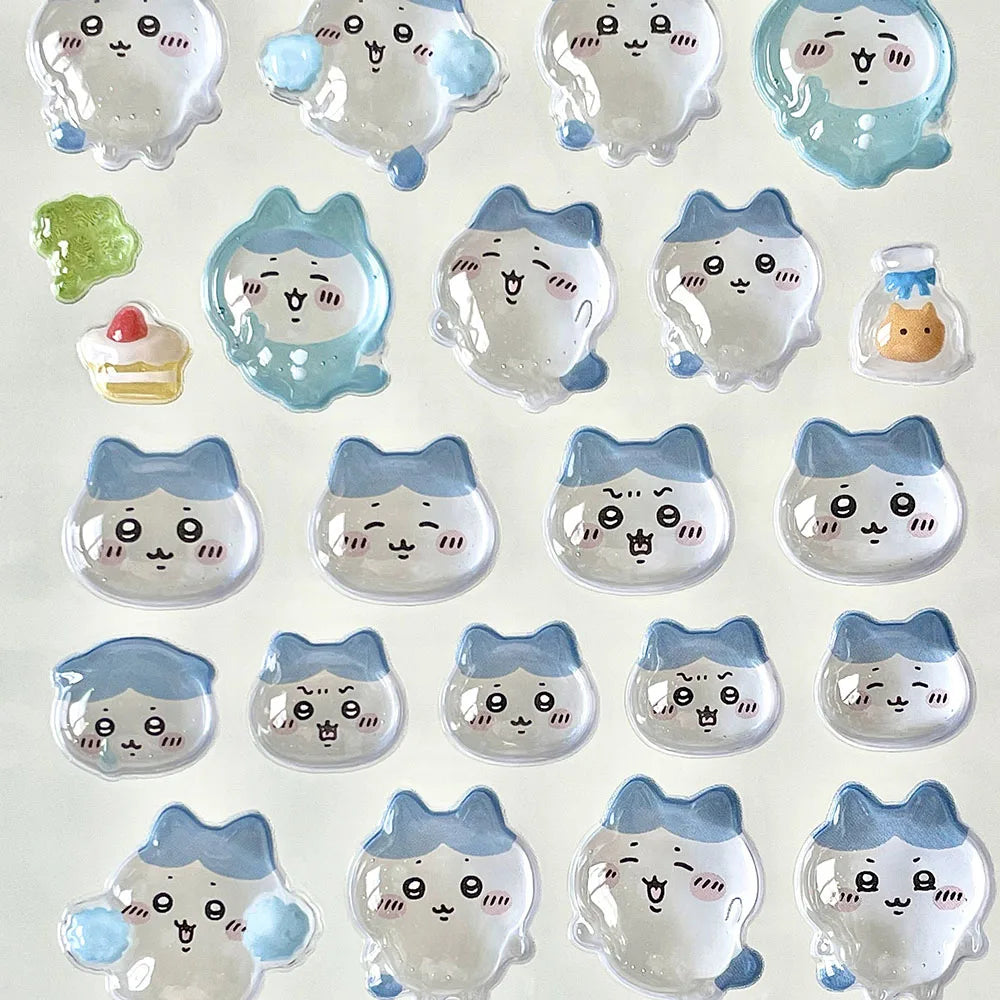 A collection of cute 3D jelly stickers featuring smiling animal faces in various pastel colors