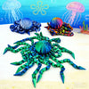 A colorful octopus desktop statue with green and blue tentacles and a purple shell resting on a white surface.