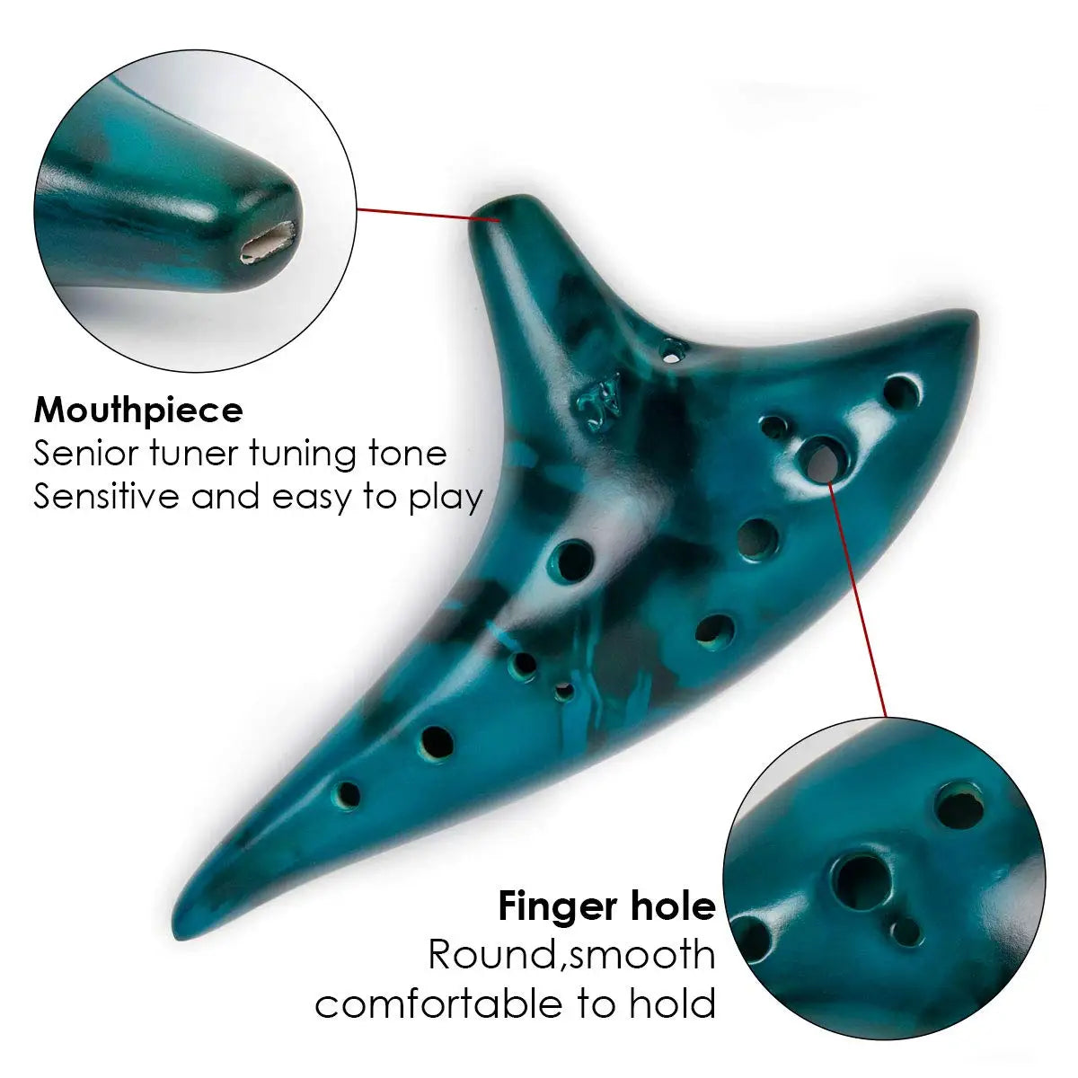 12-Hole Ceramic Ocarina in Alto C with Songbook and Carry Bag