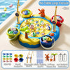 Blue magnetic fishing game set with rods and buckets for kids