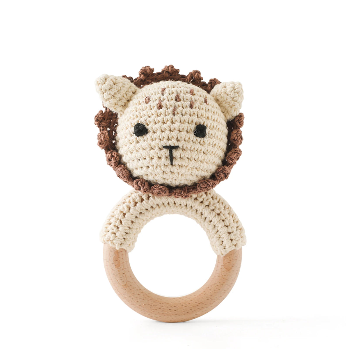Handcrafted Wooden Crochet Animal Rattle for Babies