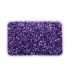 A clear plastic container filled with purple crushed glass stones for resin and craft projects.