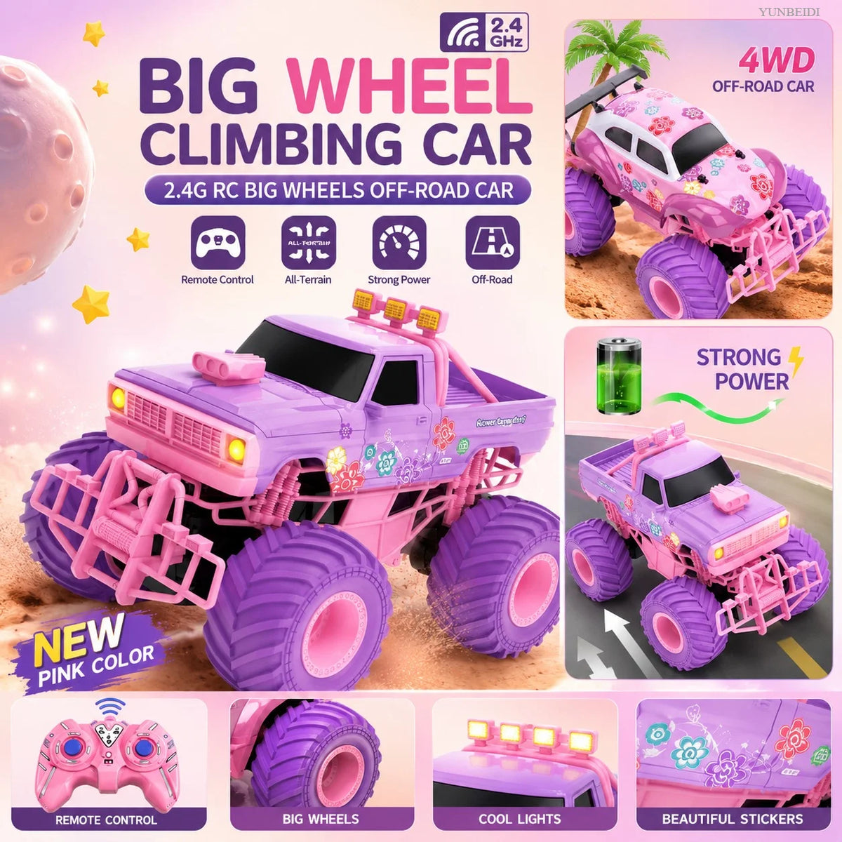 Pink Remote Control Drift Car with Lights and Sound Effects