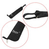 Black drumstick carrier bag with an adjustable strap and clip shown in various angles.