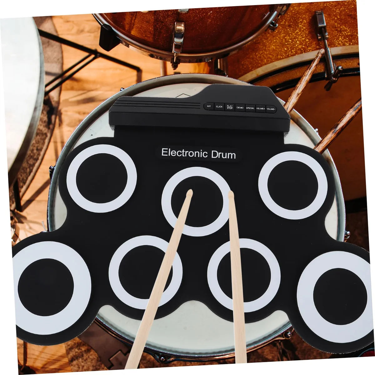 Foldable Silicone Electronic Drum Pad with Drumsticks and Sustain Pedals