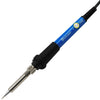 A blue and black precision soldering iron with a metal tip and a yellow digital display.