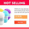 A collection of brightly colored cotton yarn skeins for hand knitting and crochet projects.