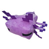 A purple and black axolotl plush toy with spiky features.