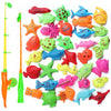 A set of colorful magnetic fishing game toys including fish, starfish, and sea creatures for kids