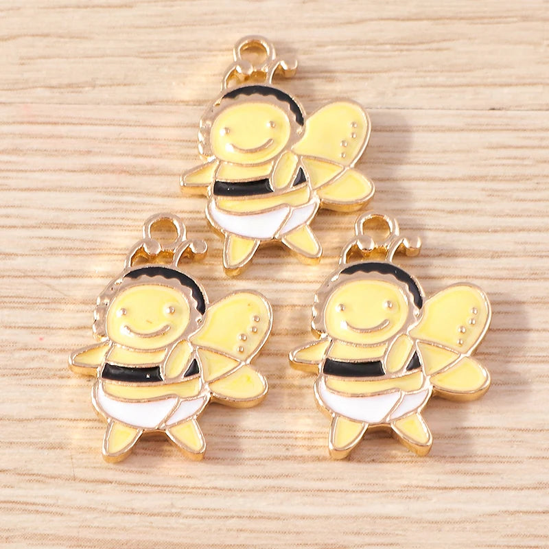 Gold Enamel Honeybee Charms for Jewelry Making (Set of 10)