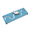 A light blue wooden Montessori busy board featuring a silver rabbit cutout and wavy cutouts for sensory learning.