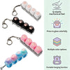 A set of LED light-up keycap fidget keychains showing various colors and functions like mechanical feel and glow