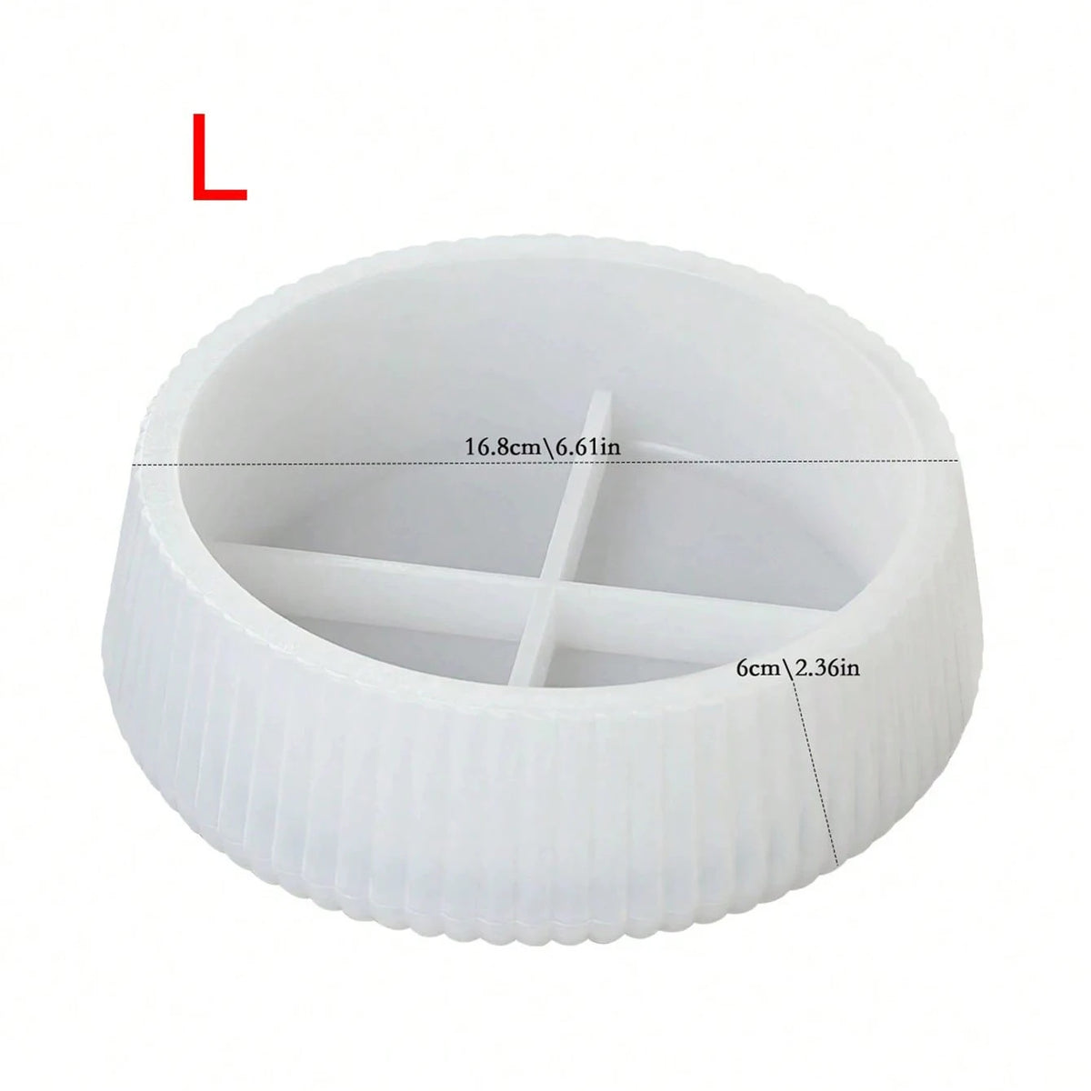 White round silicone mold with a cross-shaped divider for DIY planters and decor