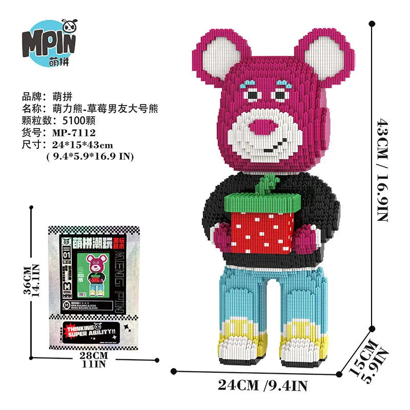 43cm Creative Bear Building Blocks – Candy Color Fluid Art Model for Adults