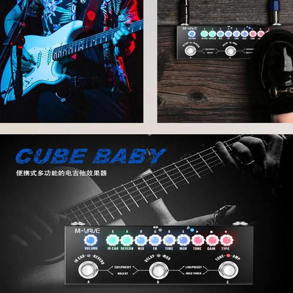 M-VAVE multi-effects guitar and bass pedal with various controls and knobs
