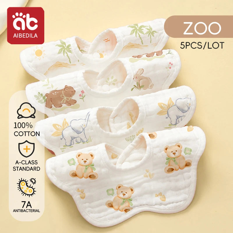 5-Pack Soft Cotton Muslin Bandana Bibs for Teething Babies