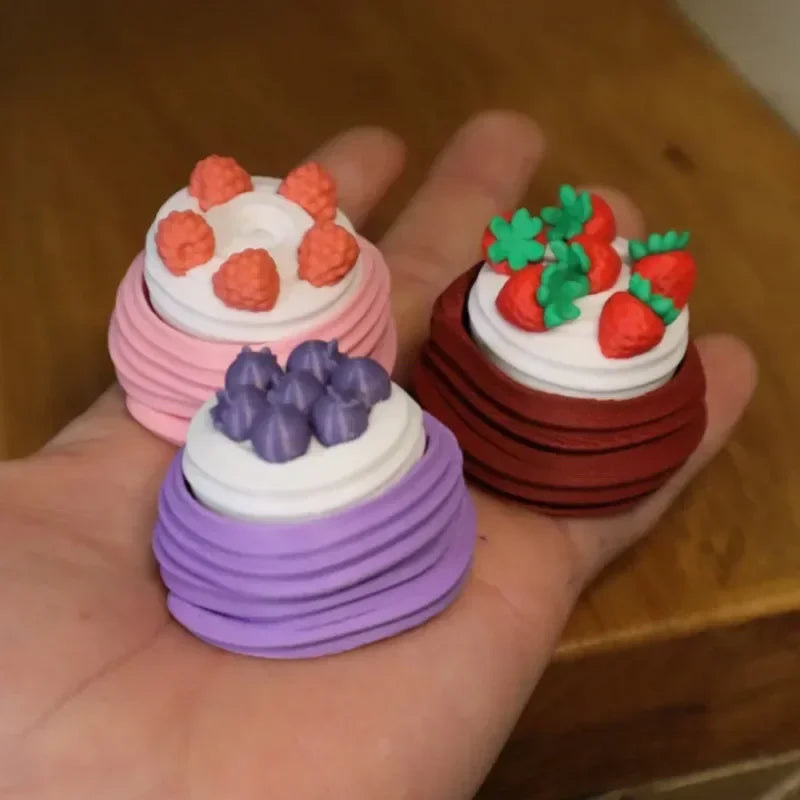 Cute Cartoon Cake Fidget Keychain – Stress Relief Clicker Toy
