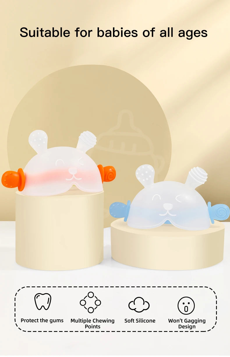 Bunny Silicone Teething Toy with Hidden Handle