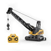 A black and yellow mini RC forklift truck model with a long boom is shown against a white background.