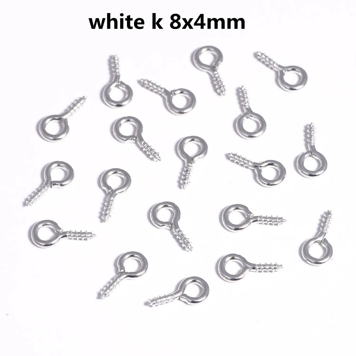 White k 8x4mm mini eye pins with screw threads for jewelry making